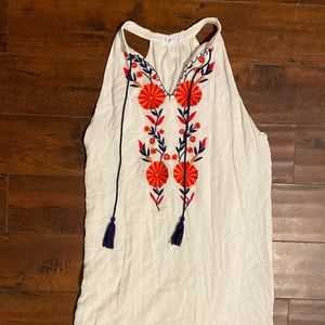 White embroidered halter neck boho spring dress